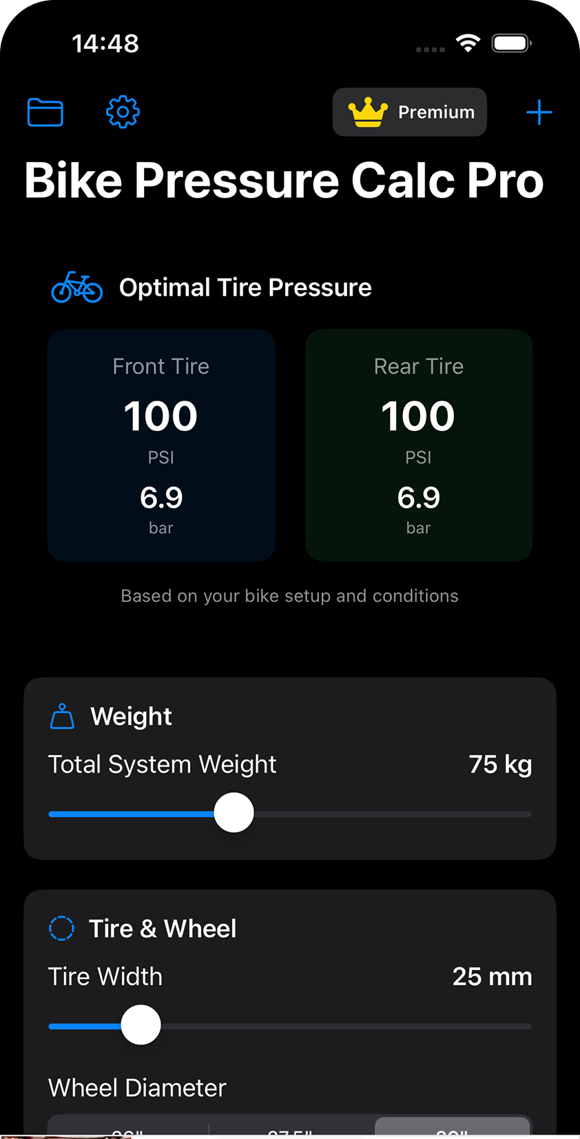 Bike Pressure Calc Pro app preview